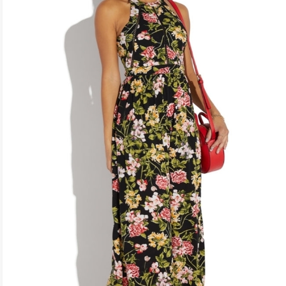 Lulumari Dresses & Skirts - Black Floral Halter Cutout Maxi Dress